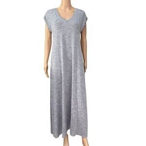Lou & Grey for Loft soft heather gray Maxi Dress V Neck Rolled Sleeve Cuff Sz M